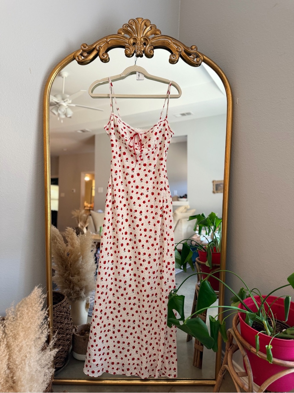 White fox white floral satin midi maxi dress Xs